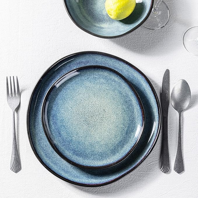 AmorArc Ceramic Dinnerware Sets,Handmade Reactive Glaze Stoneware Plates and Bowls Sets,Highly Scratch Resistant | Dishwasher & Microwave Safe Dishes Set,Service for 4 (12pc)