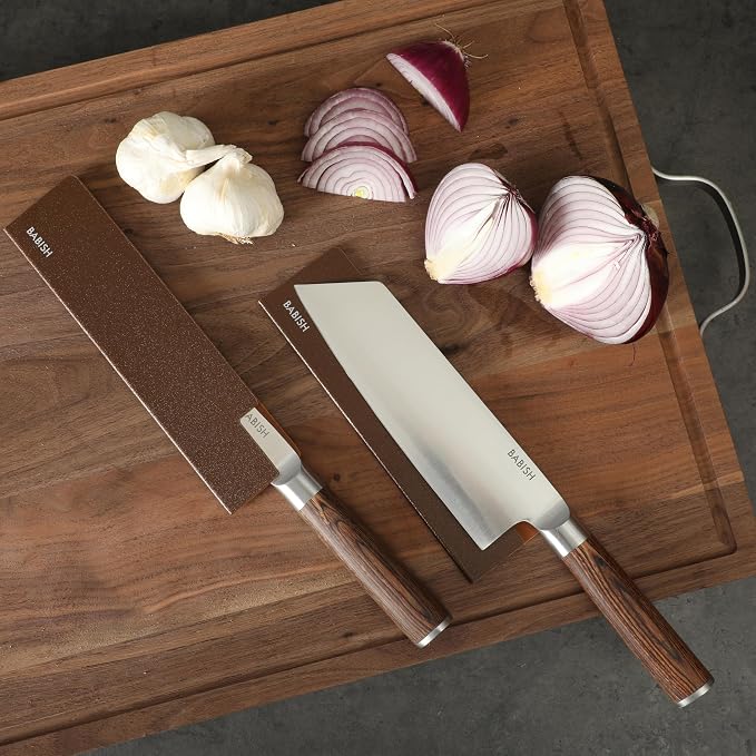 Babish 14-Piece Full Tang Forged Dark Pakka Wood Kitchen Knife Set – High-Carbon 1.4116 German Steel Cutlery with Protective Sheaths – Professional Chef Knife Set