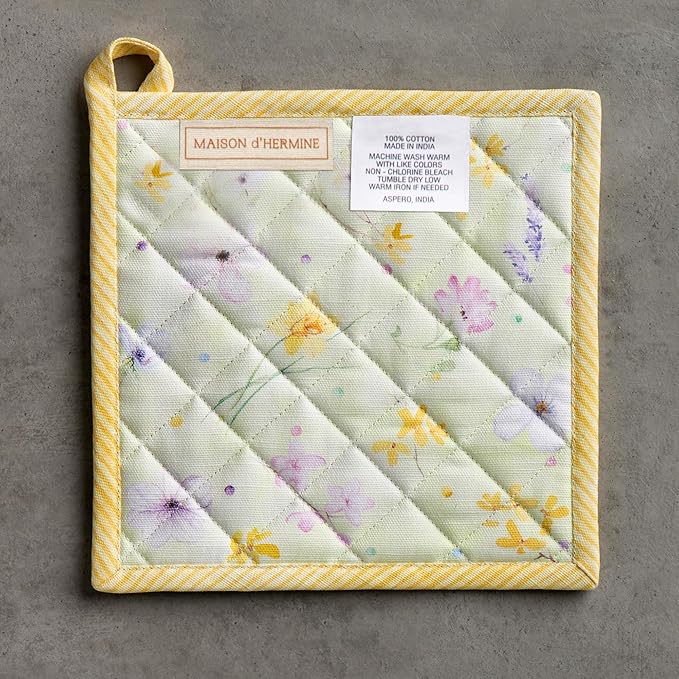 Maison d' Hermine Pot Holders 100% Cotton Heat Resistant Potholders 8" x 8" Hot Pads with Loop BBQ Cooking Baking Gifts for Mothers Day Handling Hot Pans Spring/Summer (Pack of 1, Easter Zest)