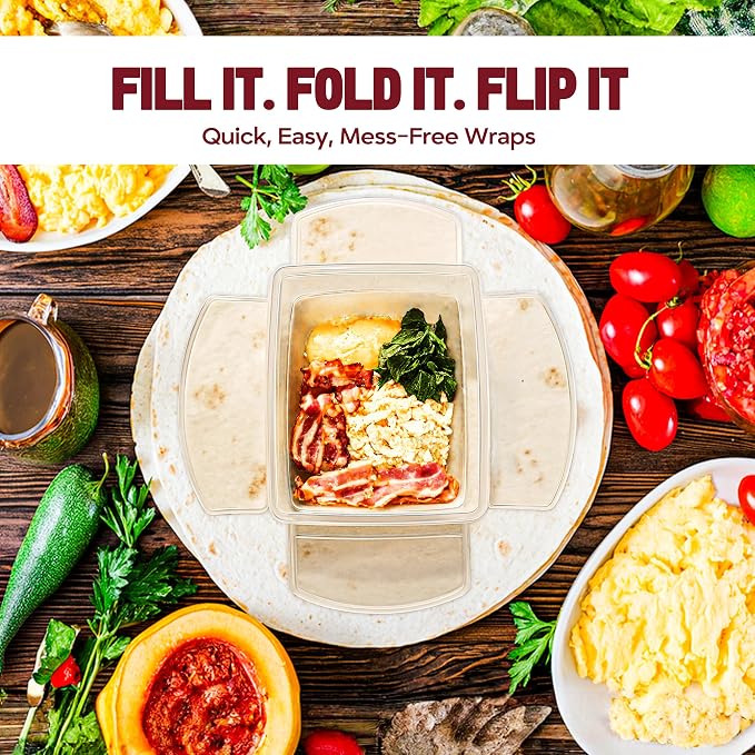 The Flipwrap Tortilla Wrap Maker Kit | Ultimate Wrap Builder for 7" and 10" Tortillas | Tortilla Maker for Burritos and Quesadillas | Perfect for Kid's Lunches | Tamper Cutter and Storage Box Included
