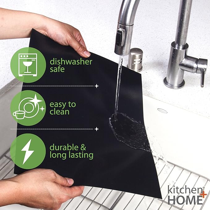 Kitchen + Home Oven Liner Set of 2 – Large Heavy Duty 100% PFOA & BPA Free – Non-stick Reusable Oven Liner for Gas, Electric & Microwave Ovens – Works as Baking Mat & Grill Mat