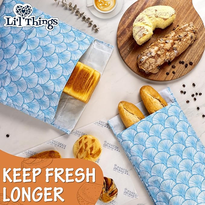 Sourdough Bread Bag – Reusable Beeswax Bread Storage Bags 2.0 (2 Sizes) for Homemade & Artisan Loaves, Cotton-Lined Bread Keeper, Plastic-Free Kitchen Storage – Seashell Serenade