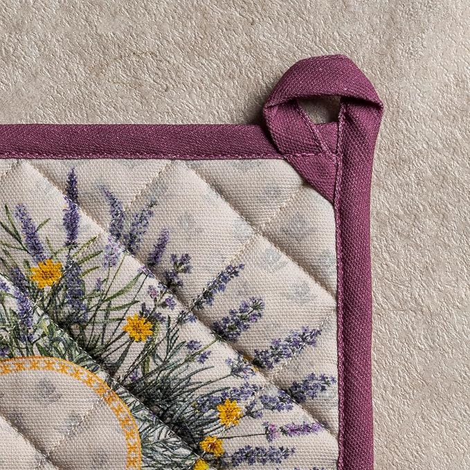 Maison d' Hermine Pot Holders 100% Cotton Heat Resistant Potholders 8" x 8" Hot Pads with Loop BBQ Cooking Baking Gifts for Mothers Day Handling Hot Pans Spring/Summer (Pack of 1, Fanny Lavender)