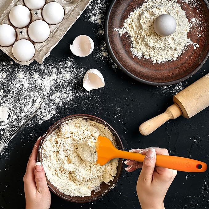 Silicone Spatula 3‑Piece Set Heat Resistant 600°F Non‑Stick Rubber Spatulas with Stainless Steel Core ALLWIN HOUSEWARE Large Spatula, Spoonula & Mini Spatula for Cooking & Baking, Orange
