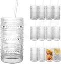 Dingerjar Upgraded Large Capacity 16 oz/480 ml Hobnail Glasses Drinking Set of 12 - Heavy Vintage Glassware