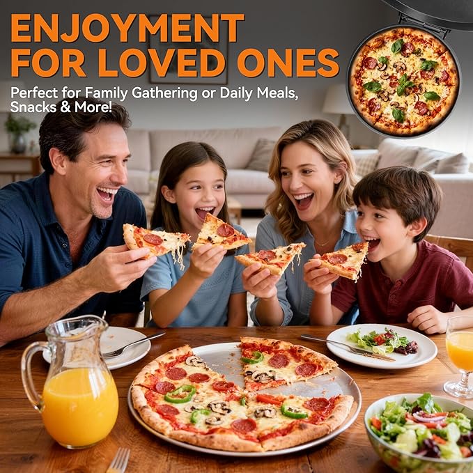 Baker’s Friend Countertop Pizza Maker Electric, 12 Inch Pizza Maker Machine for Home, Quesadilla Maker, Non-stick Cooking Plates,Horno Para Pizza, 1400W, Graphite