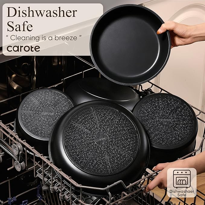 CAROTE 25pcs Pots and Pans Set Non Stick, Cookware Sets, Kitchen Set, Oven/Dishwasher/Fridge Safe, Space Saving Pots Set, Nonstick Set with Versatile Detachable Handle, Induction RV Set, Black