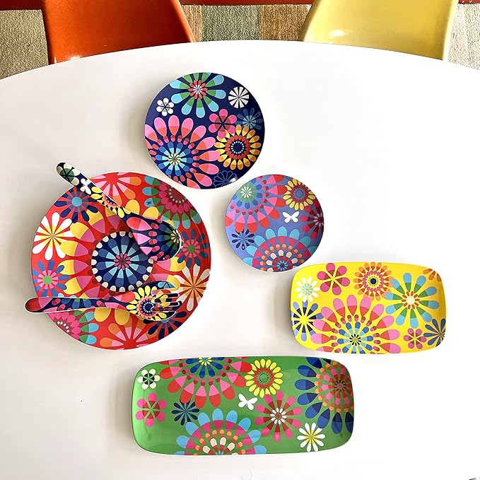 French Bull Plates - 4 Piece Set - 11 inch Melamine Dinner Plate Set - Melamine Dinnerware for Indoor and Outdoor - Festival