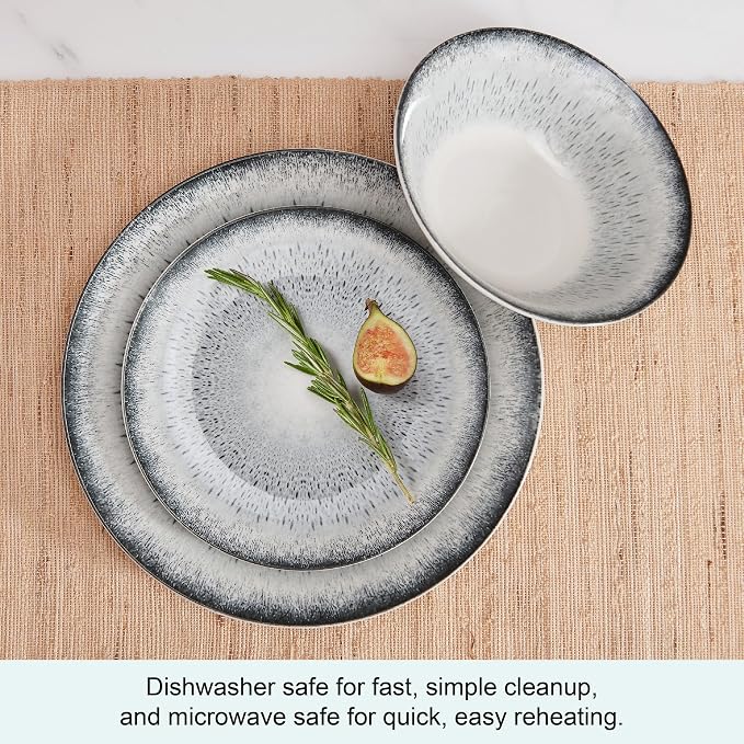Mikasa Matteo 12 Piece Dinnerware Plate Bowl Set, Servie for 4, Gray