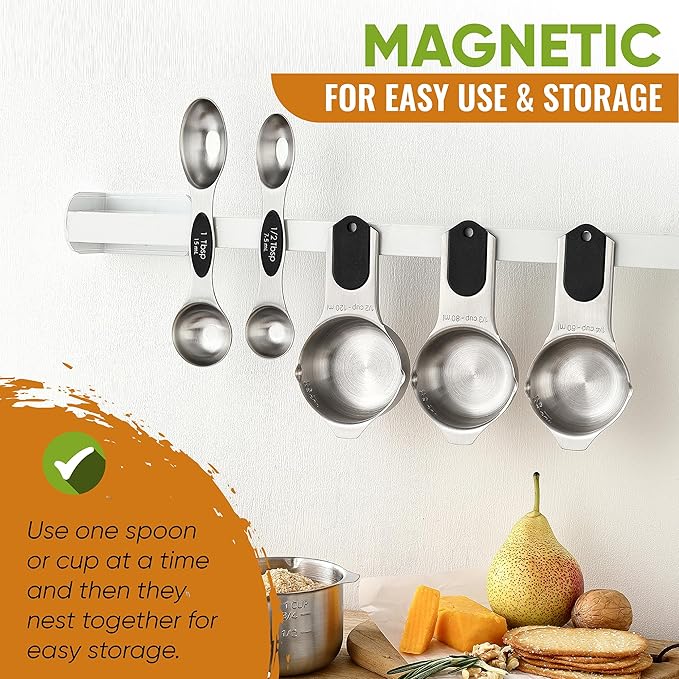 Spring Chef Stainless Steel Magnetic Measuring Cups & Spoons, Set of 9 & Swivel Vegetable Y Peeler with Sharp Blades, Set of 2-4 Product Bundle - Black