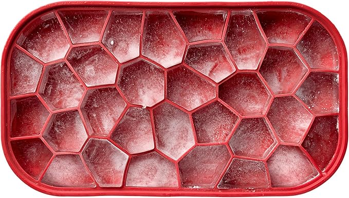 Lékué Ice Box | Red | Ice Cube Tray For Freezer With Lid & Bin | Made With 100 Percent Platinum Silicone | Elegant And Retro Style Ice Cubes | For Cocktails, Ice Tea & Coffee And More |