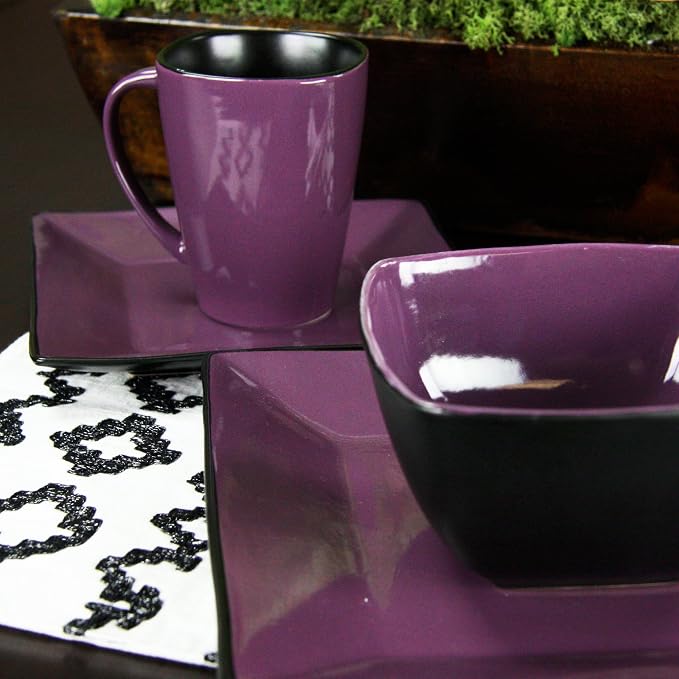 Elama Mulberry Loft 16 Piece Modern Premium Stoneware Dinnerware Set with Complete Settings for 4