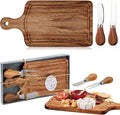 Ziliny 1 Set Bridal Baby Shower Cheese Prizes Wooden Square Board Gift Set Knives Forks Thank You Tags with Box for Guests for Valentines Bridal Baby Shower Housewarming Gifts (Acacia Color)