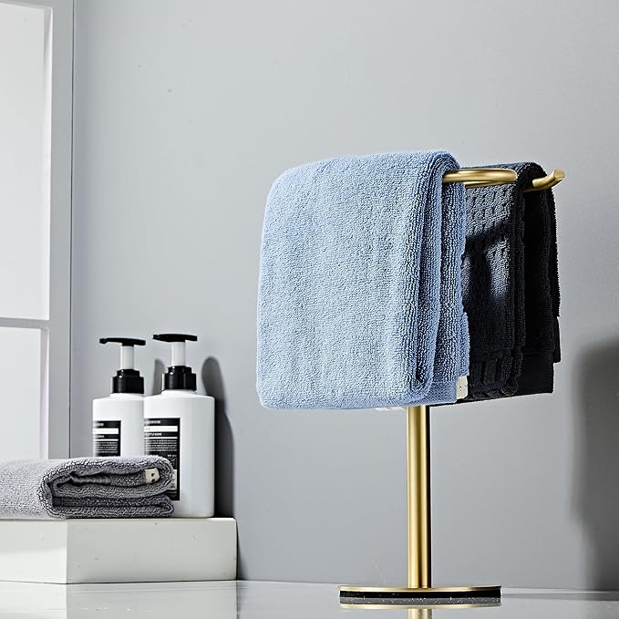 Gold Hand Towel Holder Stand,13 Inch Free-Standing Towel Rack, SUS304 Stainless Steel Towel Bar Rack Stand, Tower Bar for Bathroom Kitchen Vanity Countertop…