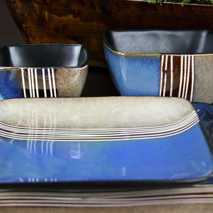 Elama Uptown Loft 16 Piece Double Bowl Stoneware Dinnerware Set with Service for 4