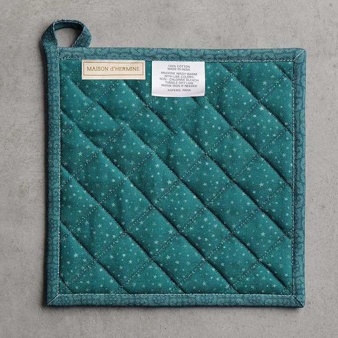 Maison d' Hermine Pot Holders Set 100% Cotton Heat Resistant Potholders 8" x 8" Hot Pads with Loop for Thanksgiving Christmas Decorations BBQ Baking Handling Hot Pans (Pack of 2, Hygge Christmas)