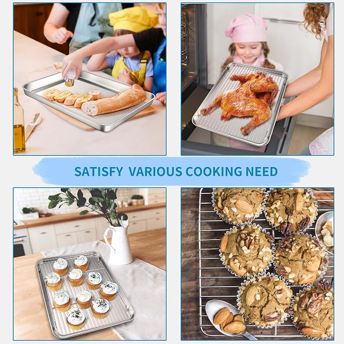 Herogo Large Baking Sheet with Wire Rack Set(2 Pans + 2 Racks), 20 x 14 x 1 Inch Stainless Steel Metal Cookie Pan Set for Baking & Roasting, Rust & Warp Resistant & Nonstick