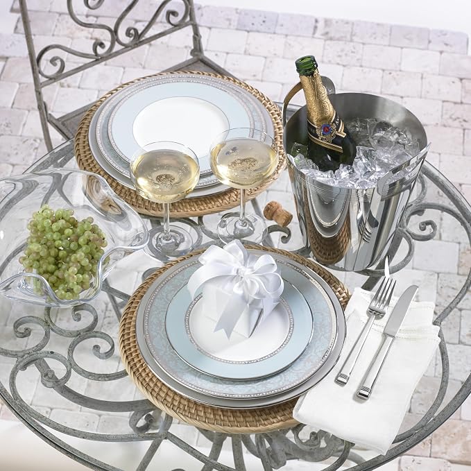 Lenox Dinnerware Set, Westmore 5-Piece Place Setting Set, Service for 1, Bone China Dinnerware, Dishwasher And Microwave Safe, Plate, Saucer, and Teacup, Kitchen and Dining (White/Blue, 5 Piece)