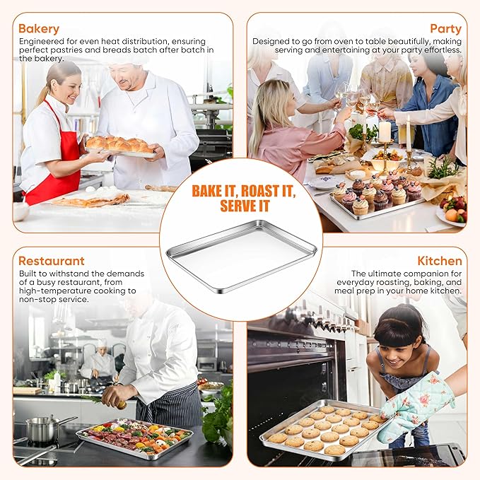 LIANYU 2 Pack Cookie Sheets for Baking, Stainless Steel Baking Tray Pan, 16x12 Inch Jelly Roll Pan for Oven, Healthy Metal Tray for Home Bakery Hotel Restaurant, Heavy Duty & Dishwasher Safe