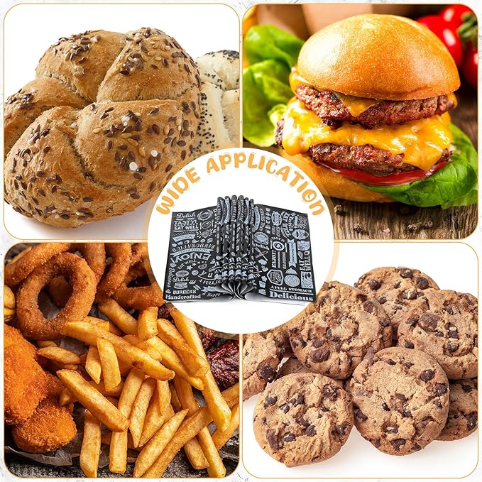 Marspark 400 Pcs Deli Wax Paper Sheets 12 x 12 Inches Square Grease Resistant Tray Basket Liners Hot Dog Wrappers Newsprint Water and Grease Proof Sandwich Wrapping Paper for Food Baking (Black White)