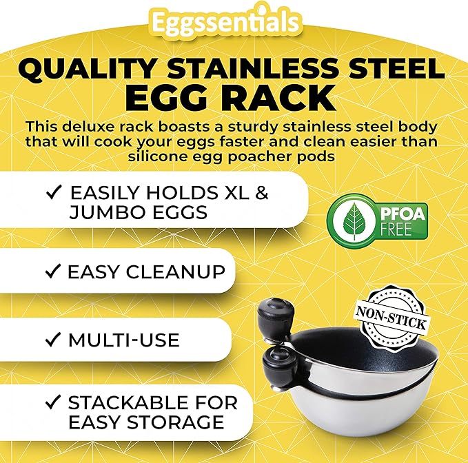 Eggssentials Pancake Batter Dispenser - Batter Dispenser with Squeeze Handle for Cupcakes - Pancakes - egg Poacher Insert Stainless Steel Poached Egg Cooker Eggs Poaching Cup PFOA Free Egg Poachers