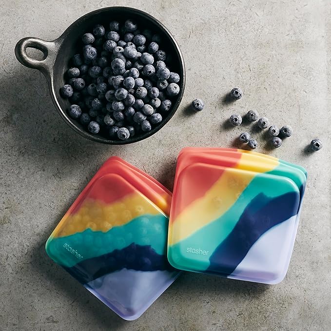 Stasher Silicone Reusable Food Storage Bags, 6-Pack, Reusable Freezer Bags, Microwave, Dishwasher, Oven Safe, Sous Vide, Lunch Containers, Eco Friendly, Food-safe Silicone Snack Bag, Multicolor | Reusable Food Bags