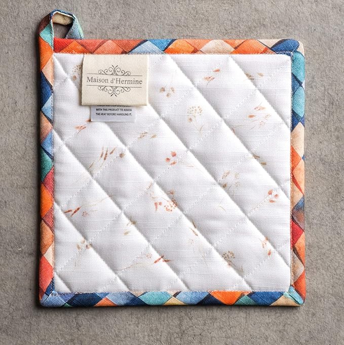 Maison d' Hermine Pot Holders Set 100% Cotton Heat Resistant Potholders 8" x 8" Hot Pads with Loop for Thanksgiving Christmas Decorations BBQ Baking Handling Hot Pans (Pack of 2, Faisan D'Automne)