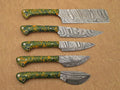 Custom made hand forged Damascus steel full tang blade kitchen knife set, Overall 40 inches Length of Damascus sharp knives (10.6+9.6+9.0+8.0+7.6) Inches, Leather suede sheath (Camouflage Green)