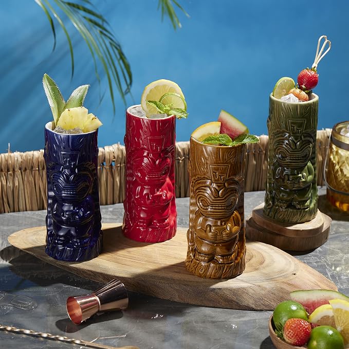 LEMONSODA Ceramic Hawaiian Tiki Glasses (Ceramic, Set of 4)