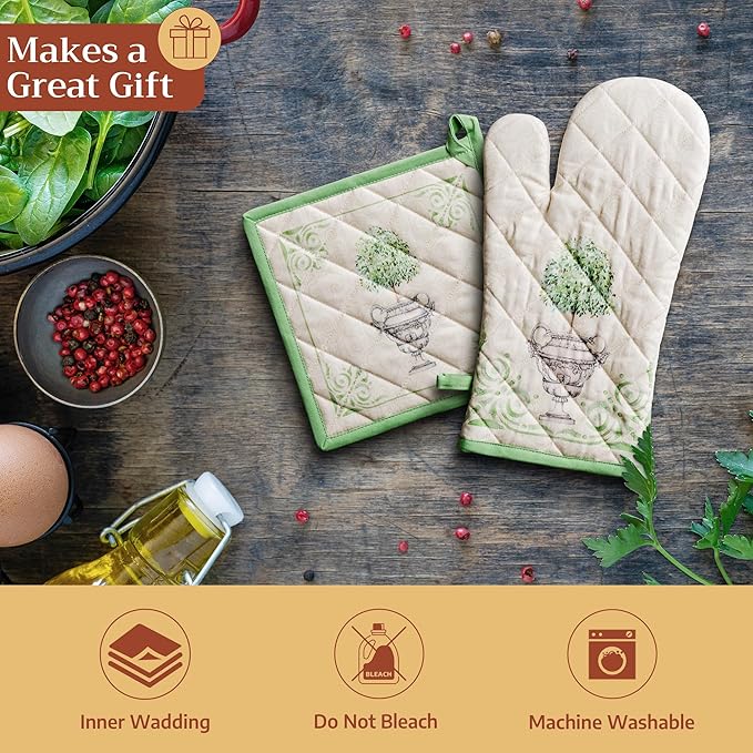Maison d' Hermine Pot Holders 100% Cotton Heat Resistant Potholders 8" x 8" Hot Pads with Loop BBQ Cooking Baking Gifts for Mothers Day Handling Hot Pans Spring/Summer (Pack of 1, Jardin Du Roy)
