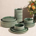GBHOME 18-Piece Stoneware Dinnerware Set for 6 – Ribbed Ceramic Plates and Bowls, Scratch-Resistant, Microwave & Dishwasher Safe, Reactive Glaze, Dark Green
