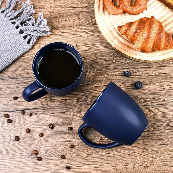 BYCNZB 16oz Coffee Mugs Set of 6, Large Ceramic Modern Coffee Mugs With Handle For Tea,Latte,Cappuccino,Cocoa. Dishwasher.Microwave Safe (Matte Blue)