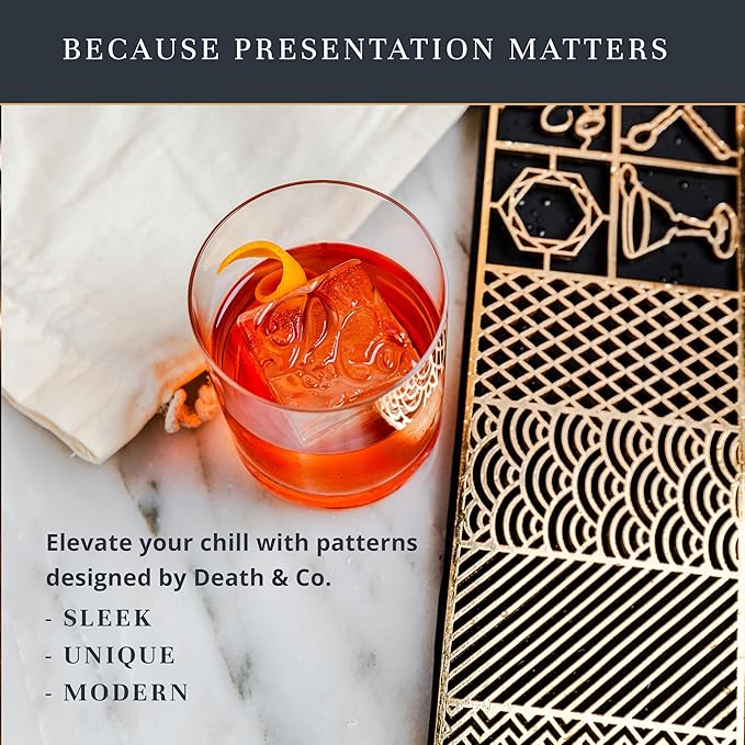 Death & Co Clear Ice Cube Maker Design Tray - Craft Modern Bourbon & Cocktails in 5 Seconds - Whiskey Mold Cube Ice Stamp – Bartender Accessories - Old Fashion Cocktails by Ash Harbor X Death and Co