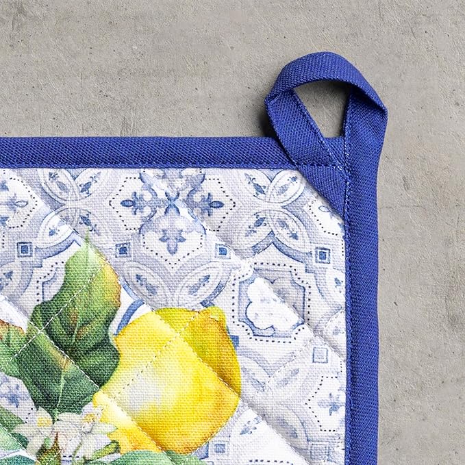Maison d' Hermine Pot Holders 100% Cotton Heat Resistant Potholders 8" x 8" Hot Pads with Loop BBQ Cooking Baking Gifts for Mothers Day Handling Hot Pans Spring/Summer (Pack of 1, Citrus)