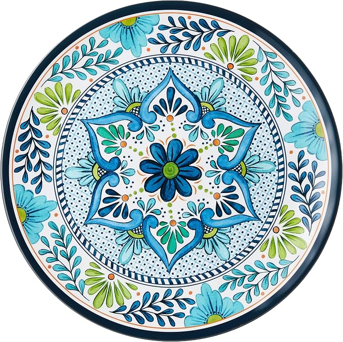 Talavera Melamine 12-Piece Dinnerware Set – Multicolored Plates and Bowls for 4, Spanish Tile-Inspired, Durable, Lightweight, Shatterproof, Dishwasher Safe, Indoor Outdoor Tableware
