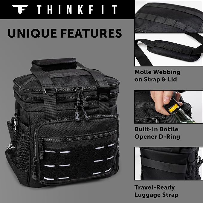 ThinkFit Tactical Lunch Box for Men - Heavy Duty Insulated Lunch Bag - Military Style Large Capacity Meal Prep Cooler Bag for Work, Construction, Blue Collar - Waterproof MOLLE System