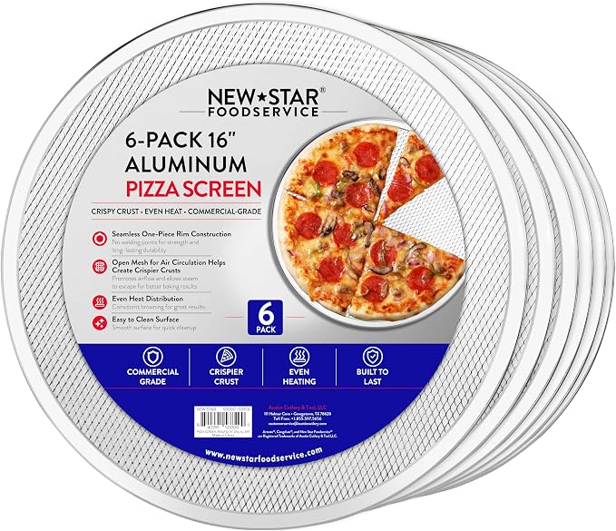 New Star Foodservice Restaurant-Grade Seamless Aluminum Pizza Baking Screen, 16 Inch, Pack of 6