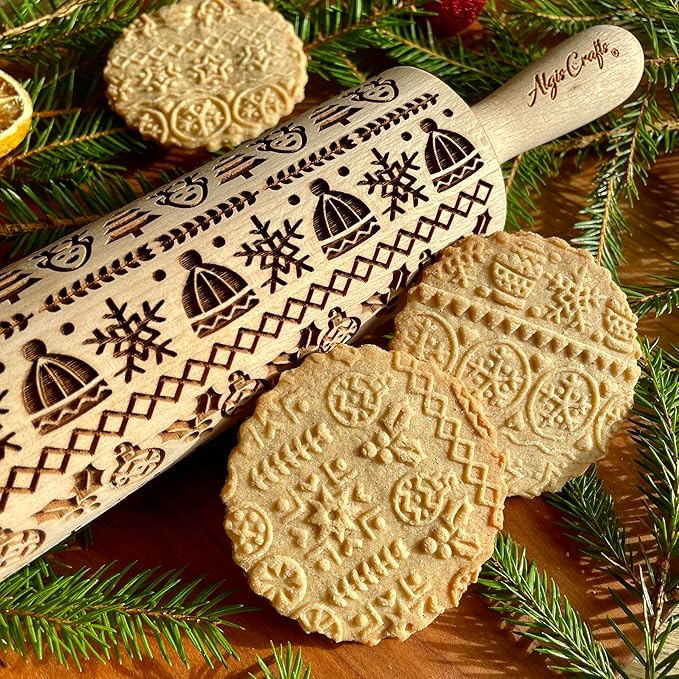 WINTER Embossing Rolling Pin for Christmas Cookies, Gingerbread, Shortbread by Algis Crafts