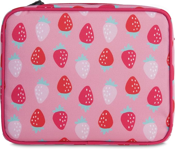 PackIt Freezable Classic Lunch Box, Sweet Strawberry, Built with EcoFreeze Technology, Collapsible, Reusable, Zip Closure With Zip Front Pocket and Buckle Handle, Designed for Fresh Lunch On the Go