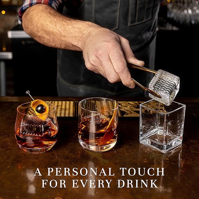Death & Co Clear Ice Cube Maker Design Tray - Craft Modern Bourbon & Cocktails in 5 Seconds - Whiskey Mold Cube Ice Stamp – Bartender Accessories - Old Fashion Cocktails by Ash Harbor X Death and Co