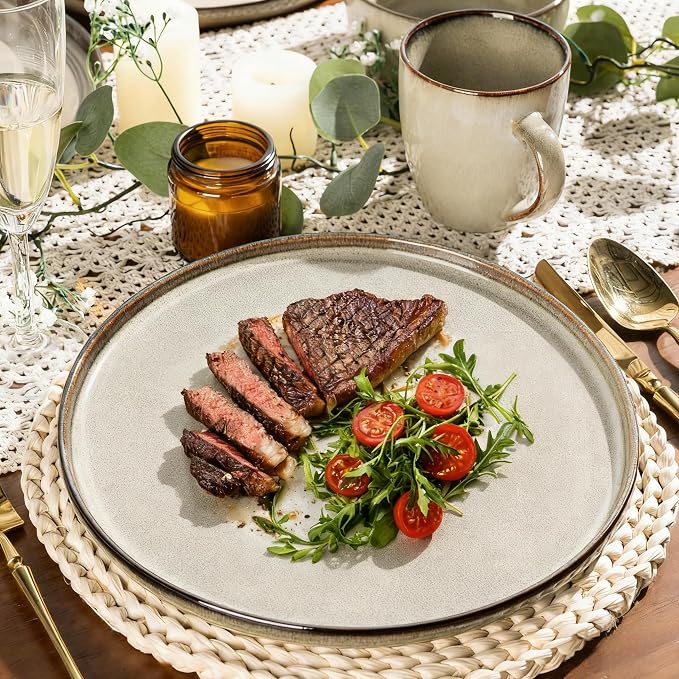 GBHOME Dinnerware Sets for 6, 18 Pieces Stoneware Plates and Bowls Sets, Scratch Resistant Dishes, Dishwasher & Microwave Safe, Reactive Glaze