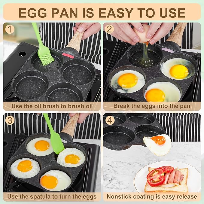 MyLifeUNIT Nonstick Egg Frying Pan and 4 Cup Egg Pan Bundle for Breakfast, Pancake, Hamburger, Sandwiches, Suitable for Gas Stove & Induction Cookware