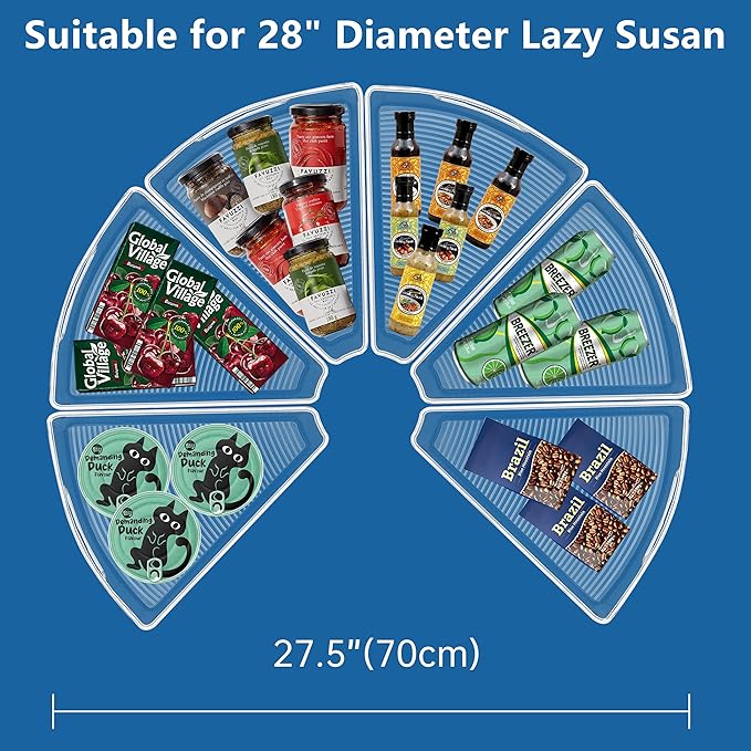 JOWBOOW Lazy Susan Organizer Bins for 28"-29" Diameter Corner Cabinet Lazy Susan, 6 Pack, Clear Plastic Cabinet and Pantry Storage Bin, 1/8 Wedge-Food Safe, BPA Free