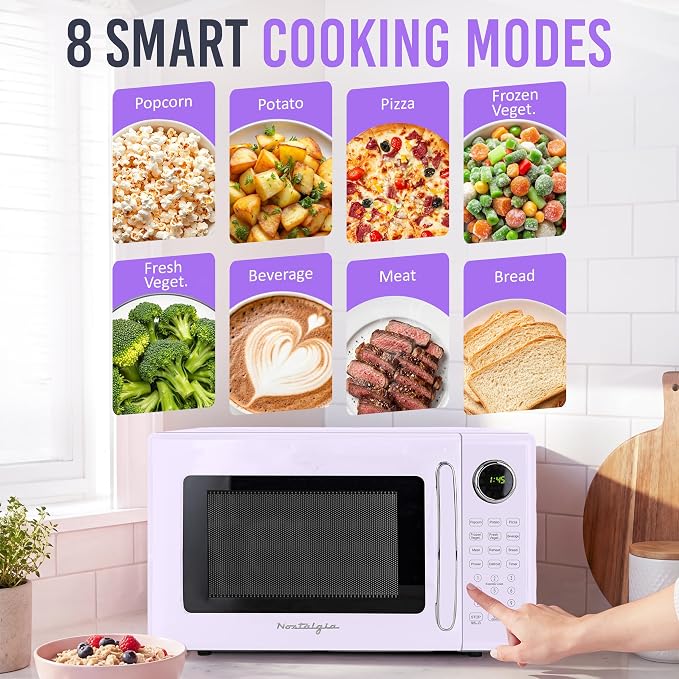 Nostalgia Modern Retro Compact Countertop Microwave Oven - 1.1 Cu. Ft. - 1000-Watts with LED Digital Display - Child Lock - Easy Clean Interior - Lavender