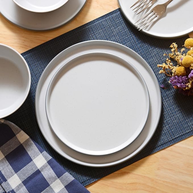 Melamine Dinnerware Sets, Dishware Sets for 4, 12 Pcs Plate and Bowl Set with Lipped Edges, Lightweight Dish Set for Camping,Dishwasher Safe,Good for Housewarming(Light Grey,White)