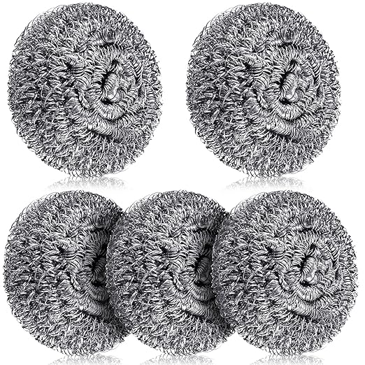 Honeydak 5 Pack Stainless Steel Scourers Steel Wool Scrubbers Bulk Separately Packaged 3 Inch, 25 Gram Metal Scourers Sponges Wire Scouring Pad for Stove Pot Pan Oven Kitchen Restaurant(Classic)