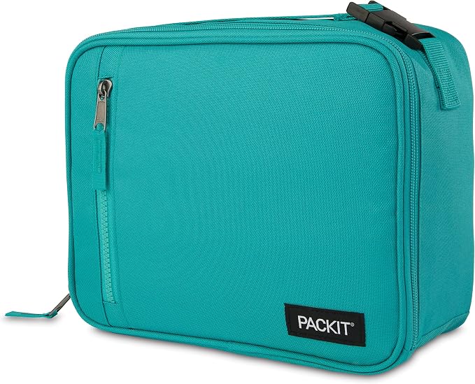 PackIt(R) Freezable Classic Lunch Box, Teal, Built with EcoFreeze(R) Technology, Collapsible, Reusable, Zip Closure With Zip Front Pocket and Buckle Handle, Designed for Fresh Lunch On the Go