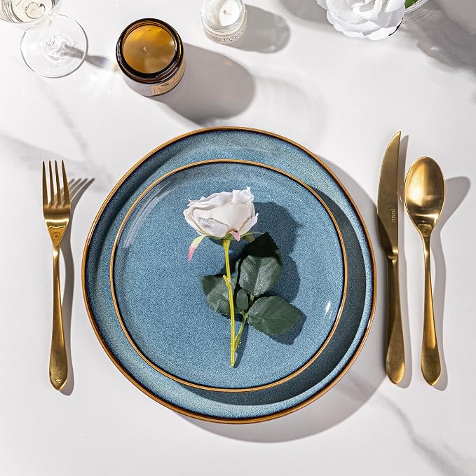 AmorArc Ceramic Dinnerware Sets,Handmade Reactive Glaze Stoneware Plates and Bowls Sets,Highly Scratch Resistant | Dishwasher & Microwave Safe Dishes Set,Service for 8 (24pc)