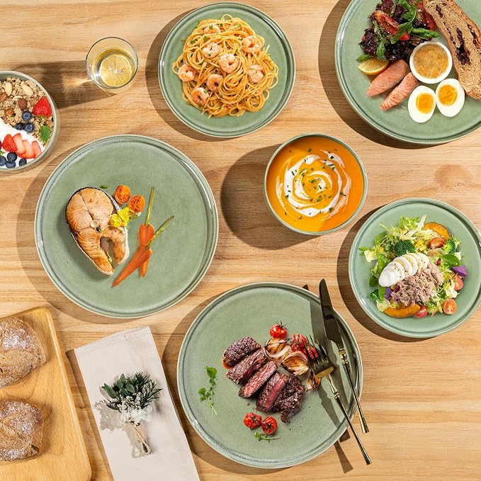 AmorArc Ceramic Dinnerware Sets, Handmade Reactive Glaze Stoneware Plates and Bowls Sets,Highly Chip and Crack Resistant | Dishwasher & Microwave Safe Dishes Set, Service for 4 (12pc)