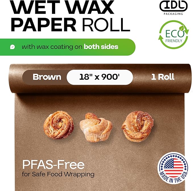 IDL Packaging 18" x 900' Brown Wet Wax Paper Roll - Food-Safe Extra Water Resistant Paper for Meat and Fish - Freezer/Butcher Material for Packing, Storing, Transportation, Freezing Food